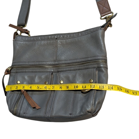 Fossil Morgan Crossbody Traveler Bag Grey Brown Leather Soft Purse - Picture 10 of 11